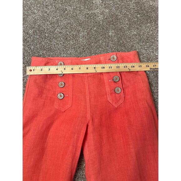 Elevenses sailor pants wide leg trouser 100% linen coral orange SZ 0 high waist - Picture 9 of 9